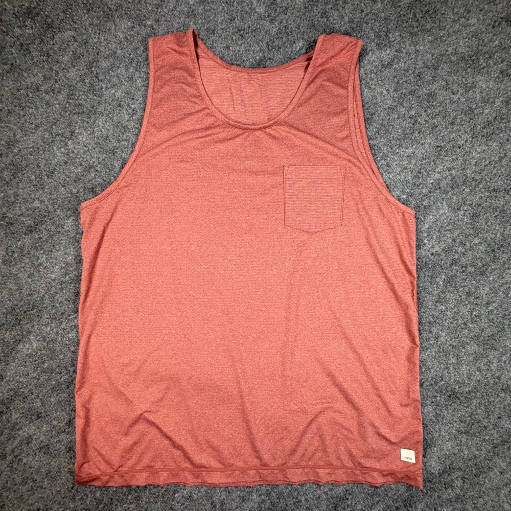 Vuori Tuvalu Pocket Tank Top Mens Large Rust Orange Heathered Activewear 0891